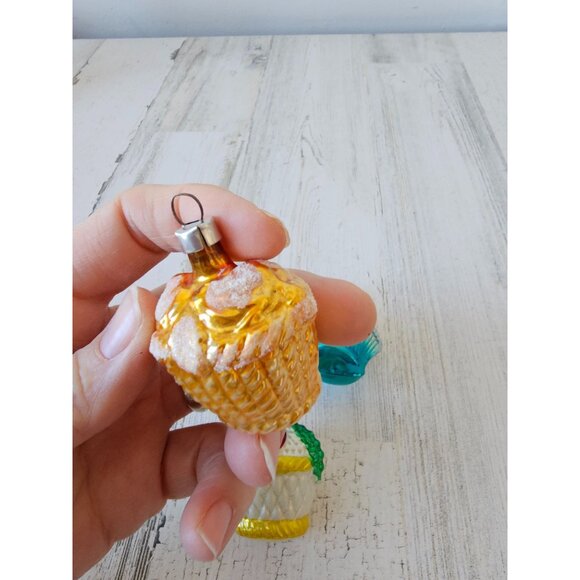 Vintage glass mercury basket fruit flour ornament West Germany set - Picture 6 of 14